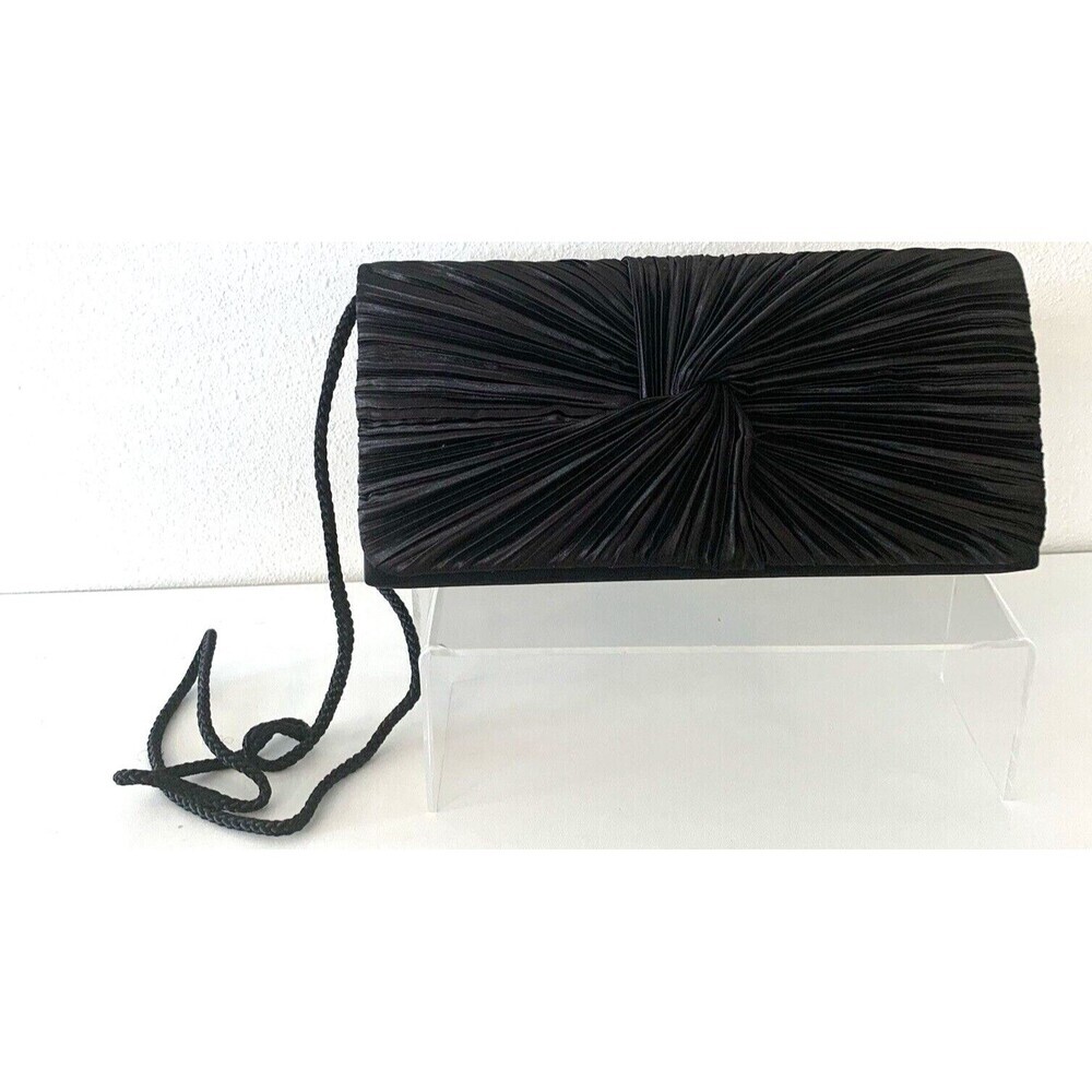Vintage Formal Black Nylon Evening Clutch Use W/WO Hidden Shoulder Strap 9"Lx5"H
